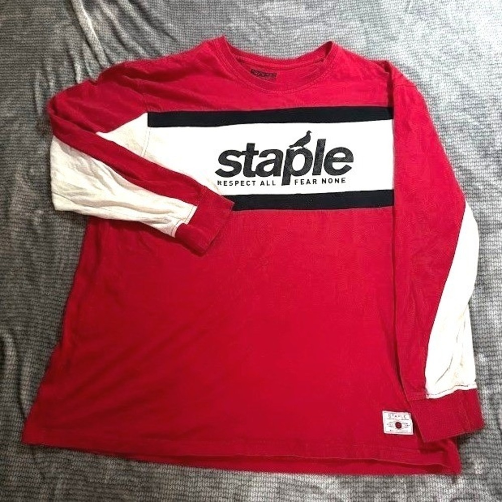 Staple Pigeon Mens Long Sleeve T-Shirt Red White Black Respect All Fear None 2XL